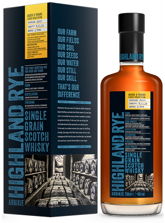 ARBIKIE HIGHLAND RYE SINGLE GRAIN SCOTCH WHISKY CASK SELECTION – PEDRO XIMENEZ, 3 YEAR OLD
